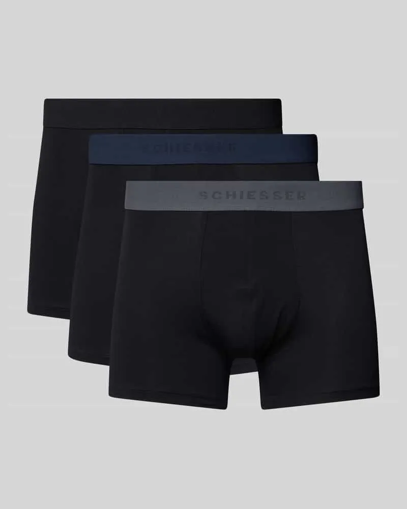 Schiesser Boxershorts mit elastischem Logo-Bund im 3er-Pack Black