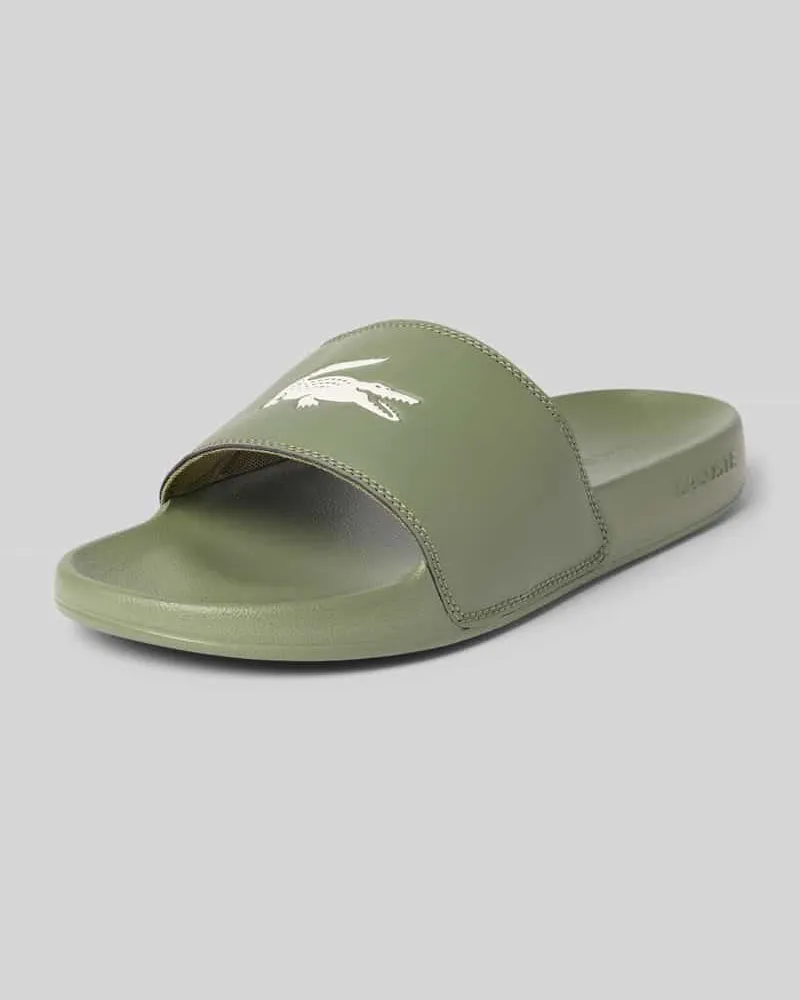 Lacoste Badeschuhe mit Logo-Print Modell 'SERVE SLIDE 0.0 Khaki