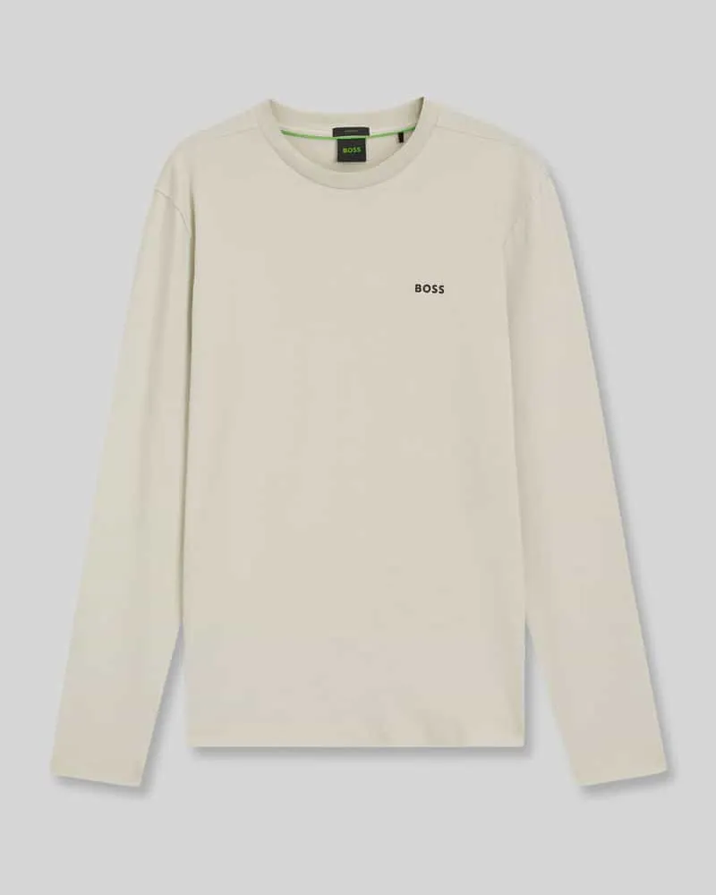 HUGO BOSS Regular Fit Langarmshirt aus Baumwoll-Mix Modell 'Tee Long Beige