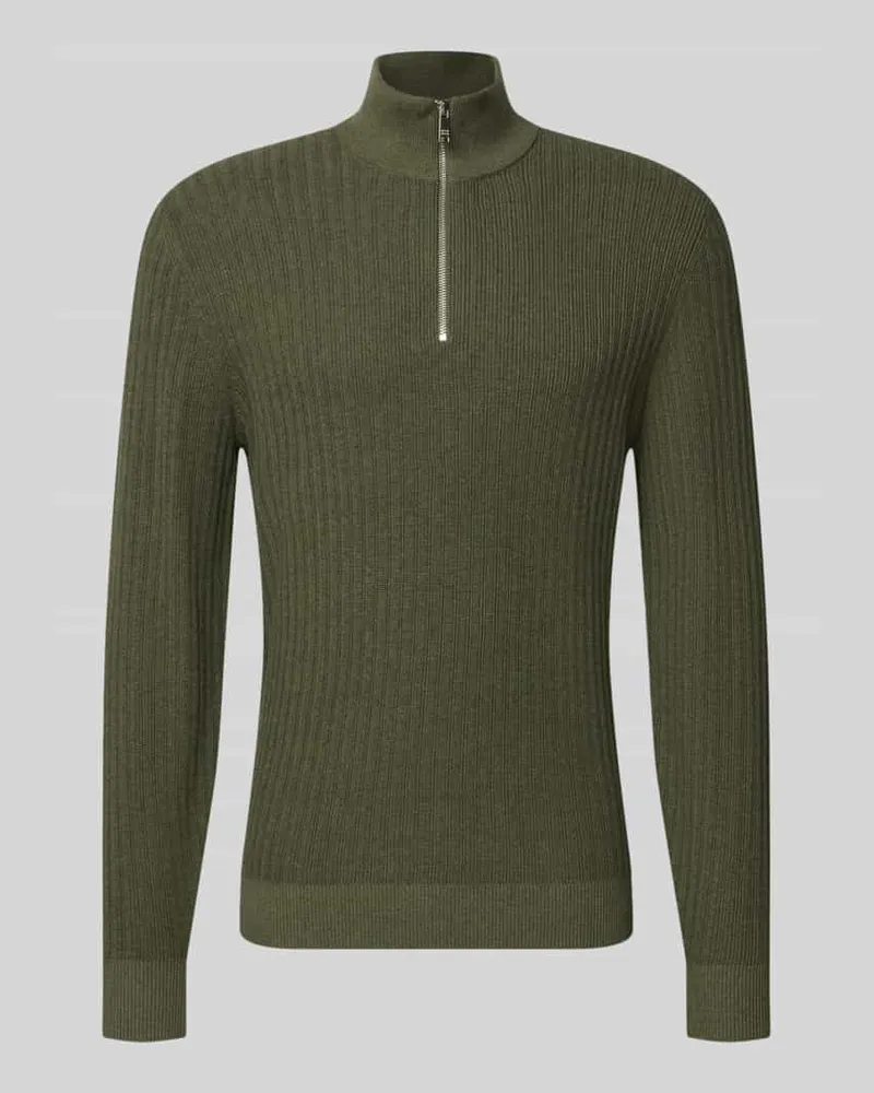 Christian Berg Strickpullover mit gerippten Abschlüssen Oliv