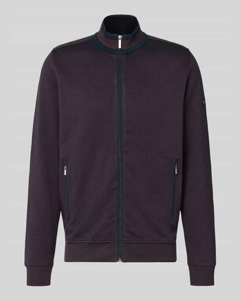 Bugatti Sweatjacke mit gerippten Abschlüssen Bordeaux