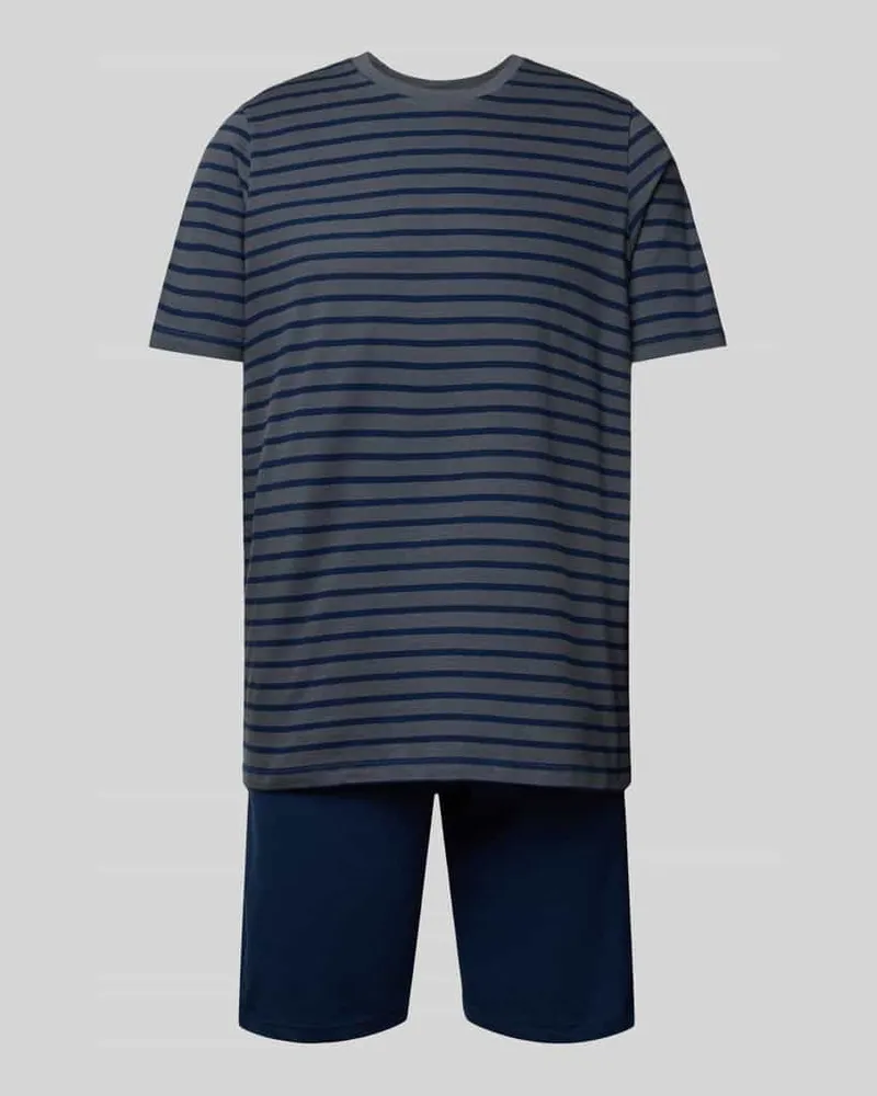 Schiesser Pyjama mit geripptem Rundhalsausschnitt 
