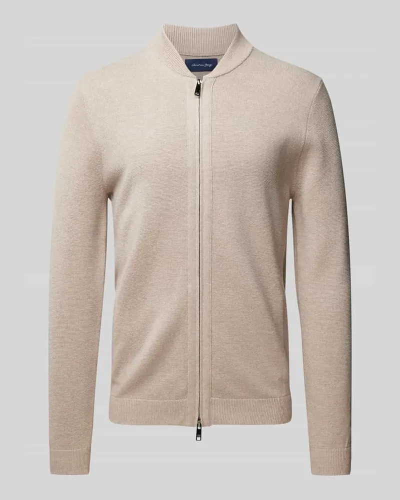 Christian Berg Strickjacke mit Zweiwege-Reißverschluss Sand