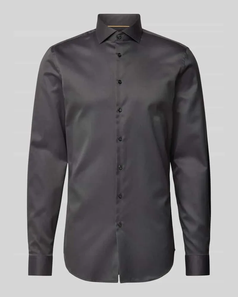 JAKE*S Slim Fit Businesshemd in Premiumqualität mit extra langem Arm Anthrazit