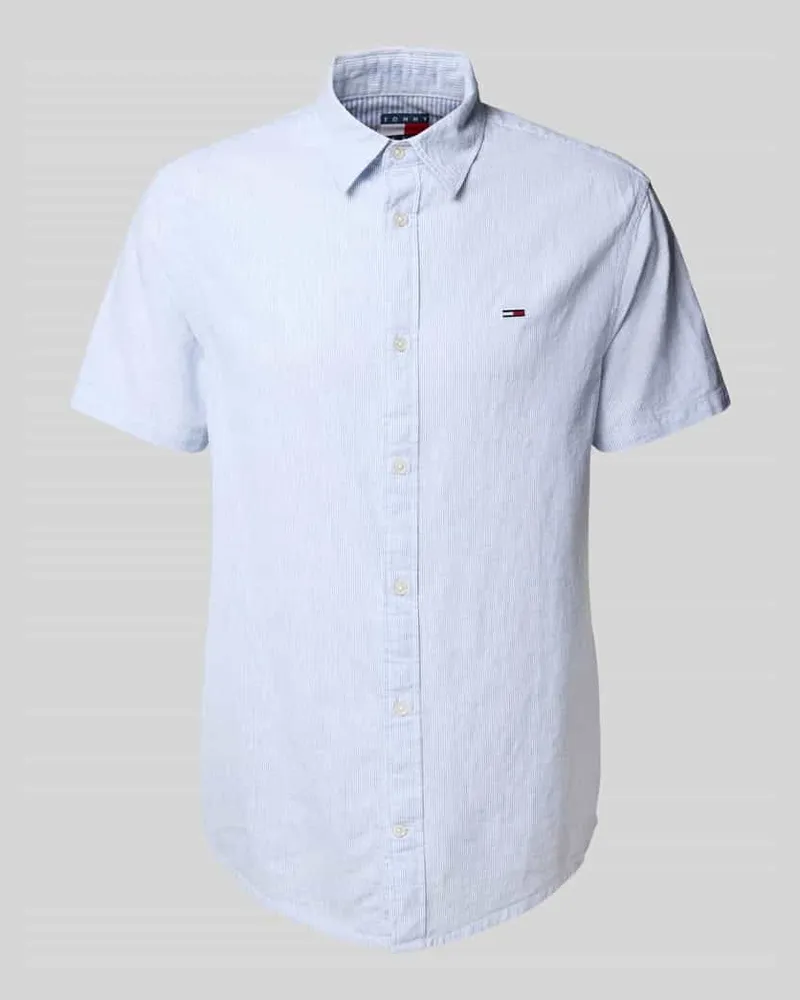 Tommy Hilfiger Regular Fit Freizeithemd aus Baumwoll-Leinen-Mix Hellblau