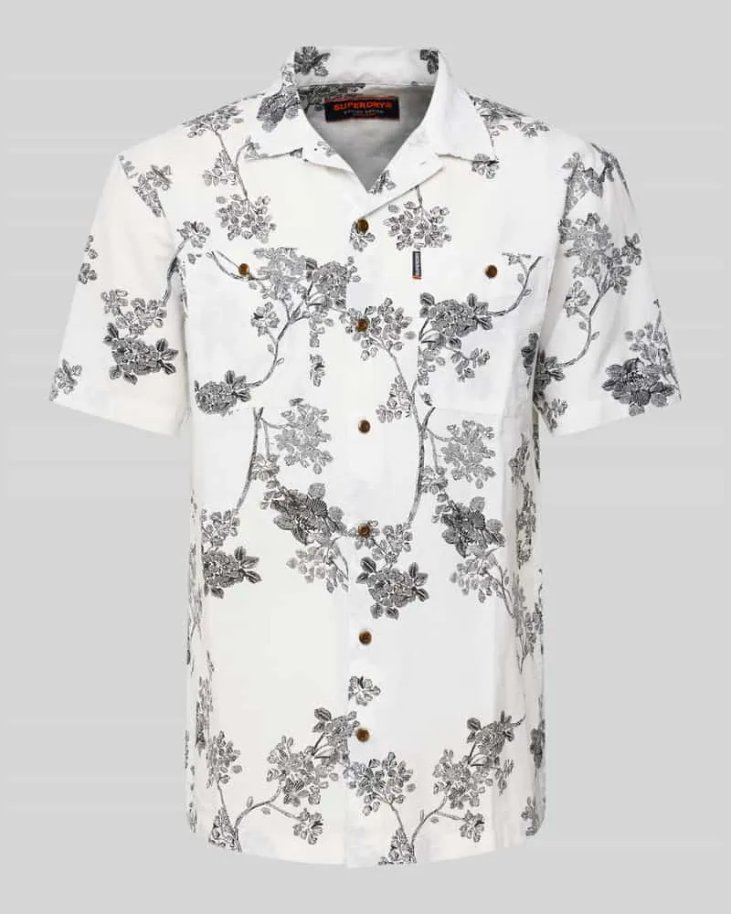 Superdry. Regular Fit Freizeithemd aus Baumwoll-Leinen-Mix Weiss