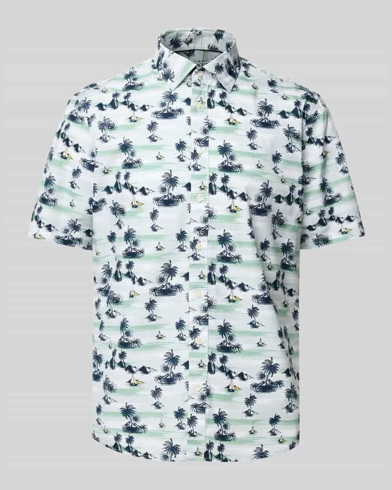 JAKE*S Slim Fit Kurzarmhemd mit Kentkragen 