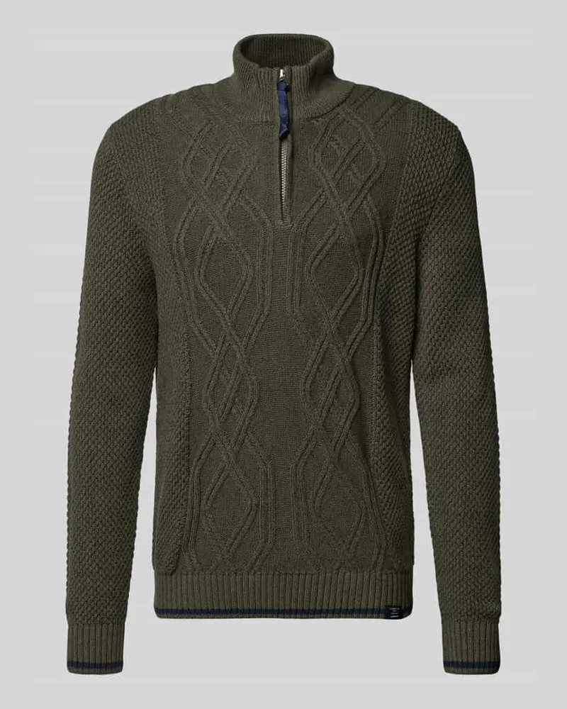 Lerros Strickpullover mit Troyer-Kragen Oliv