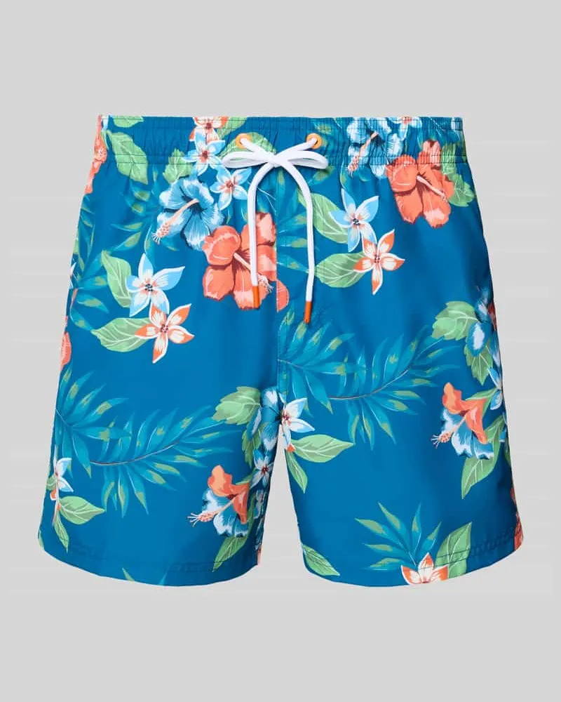 Sundek Badehose mit Gesäßtasche und Label-Patch Blau