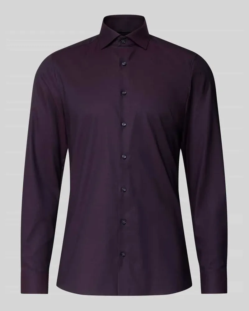 Olymp Slim Fit Businesshemd aus Baumwolle mit Kentkragen Aubergine