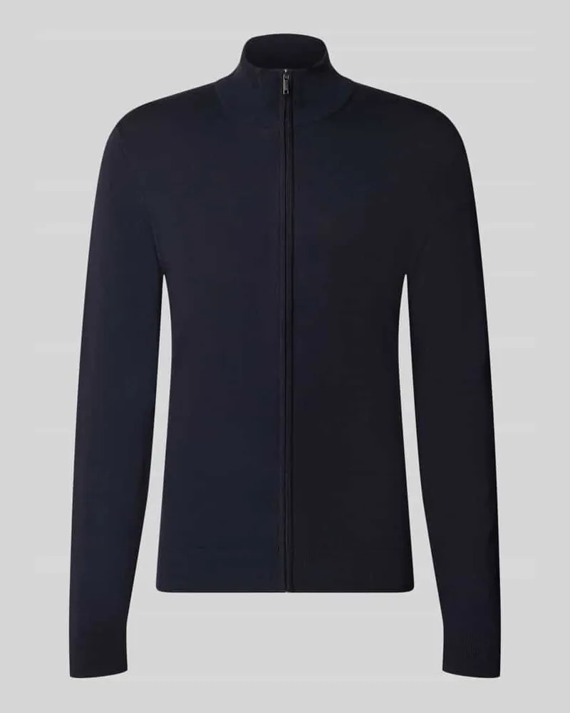 McNeal Slim Fit Strickjacke aus Viskose-Mix mit Stehkragen Marine