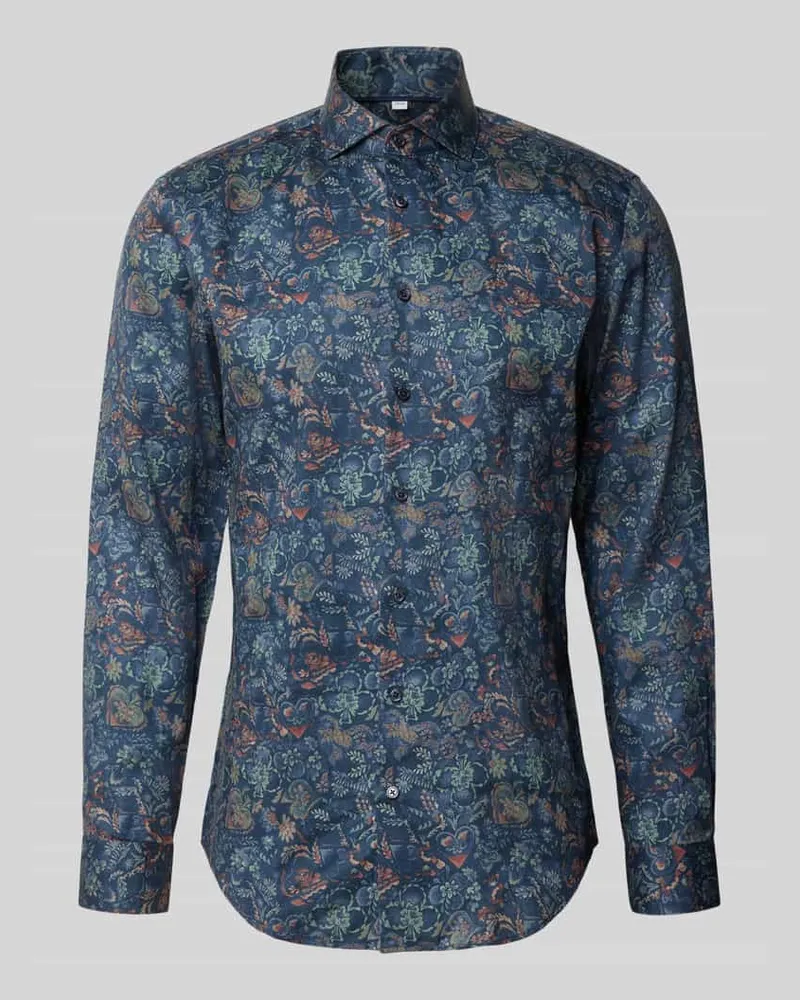 JAKE*S Slim Fit Businesshemd aus reiner Baumwolle Marine