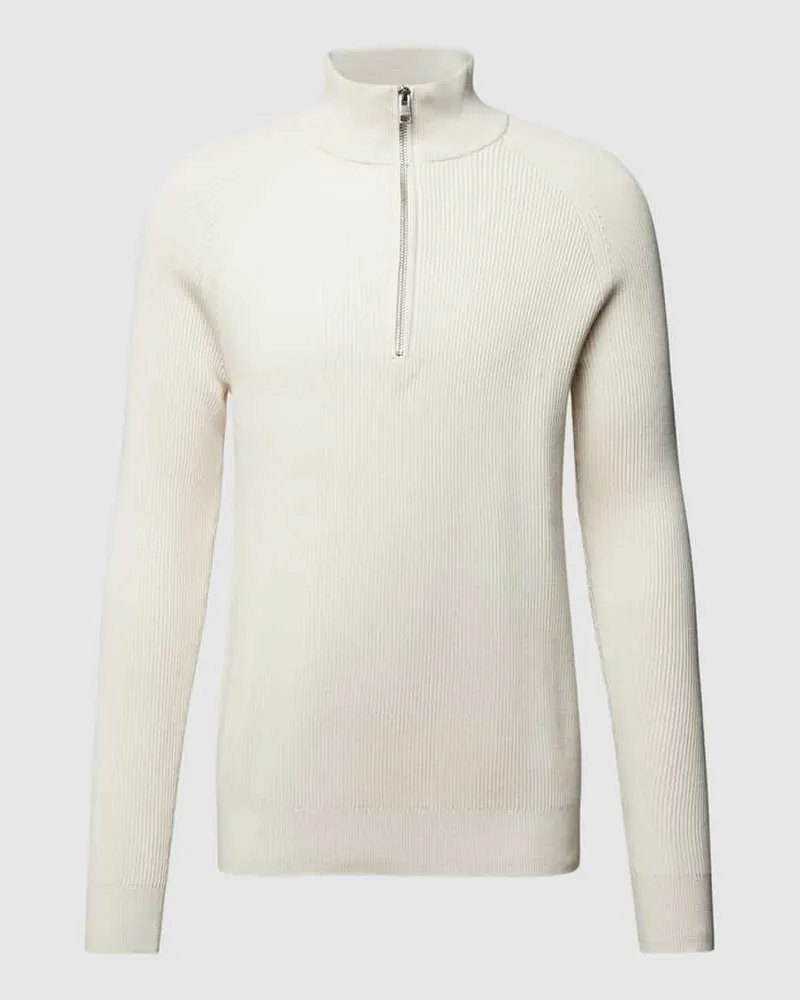 S.Oliver Strickpullover mit Troyer-Kragen in unifarbenem Design 