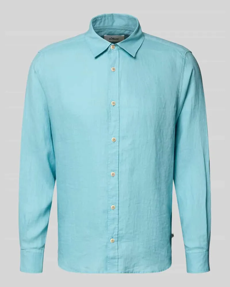 S.Oliver Regular Fit Freizeithemd aus reinem Leinen Tuerkis