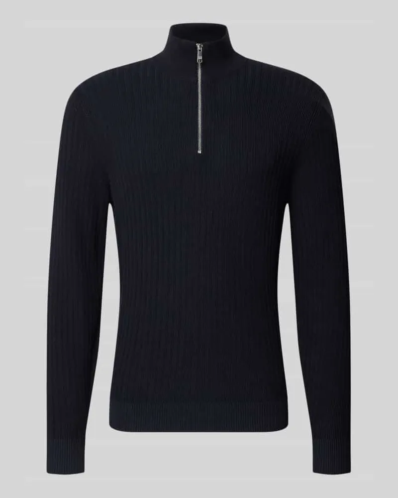 Christian Berg Strickpullover mit gerippten Abschlüssen Marine