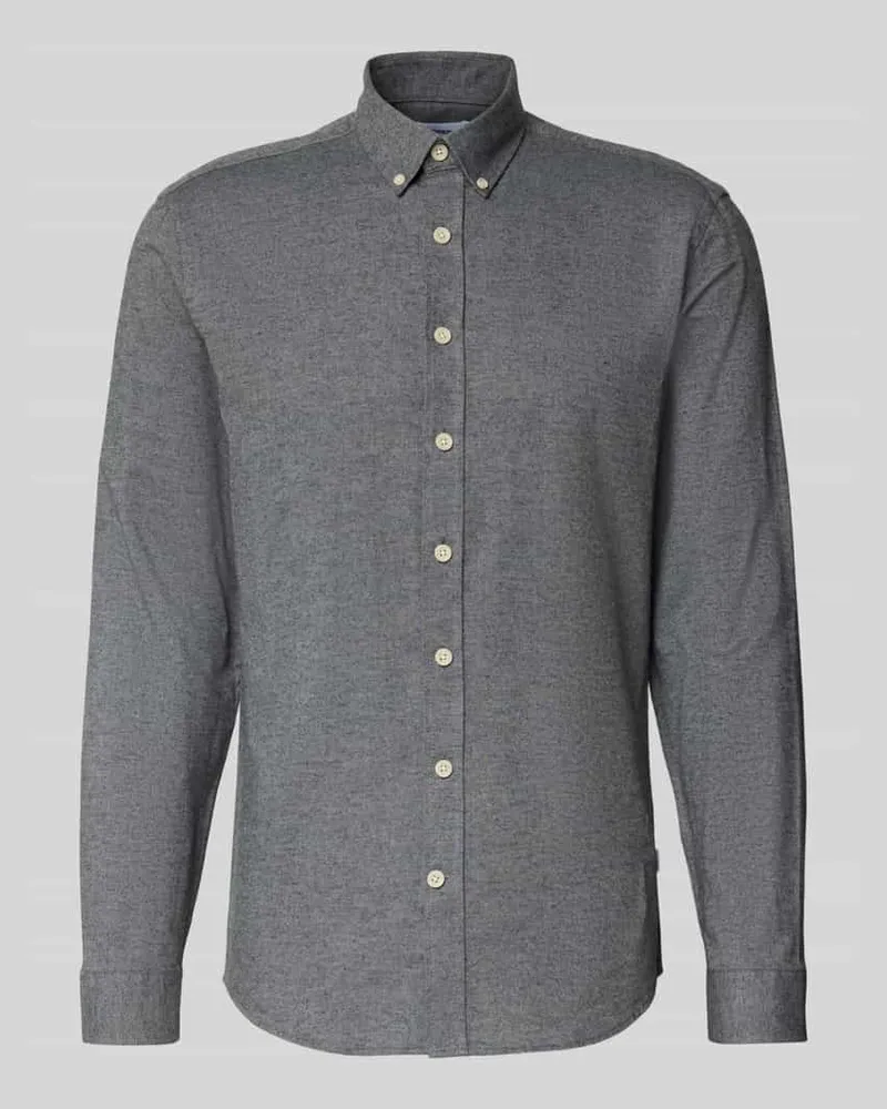 Lindbergh Freizeithemd mit Button-Down-Kragen Mittelgrau