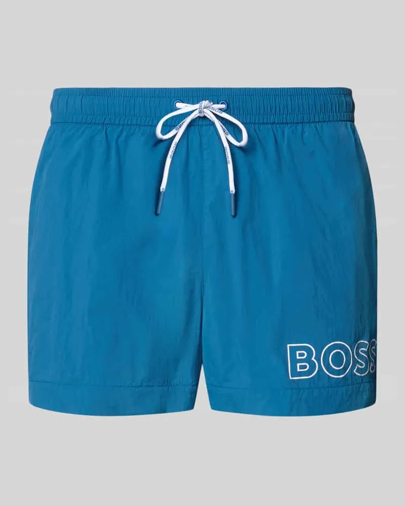 HUGO BOSS Regular Fit Badeshorts mit Label Print Modell 'MOONEYE Blau