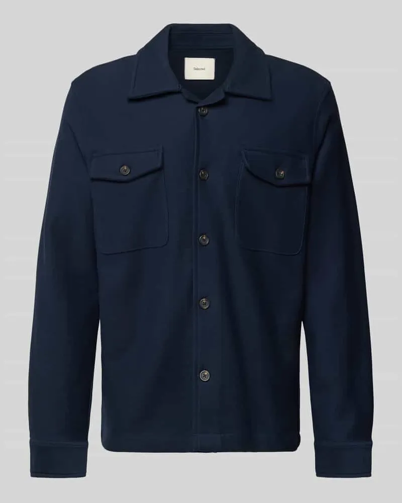 Selected Homme Regular Fit Hemdjacke aus reiner Bio-Baumwolle Modell 'OLIVER Marine