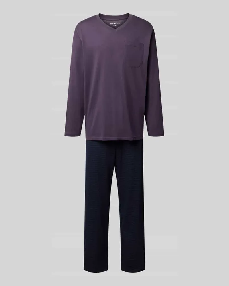 Schiesser Relaxed Fit Pyjama-Set aus reiner Baumwolle Aubergine