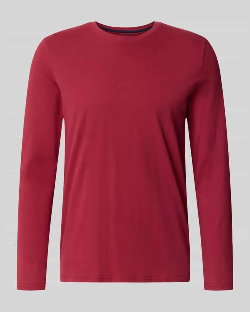 Christian Berg Longsleeve mit geripptem Rundhalsausschnitt Dunkelrot