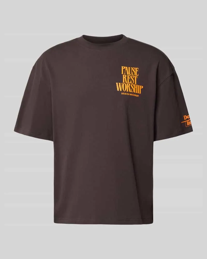 Deus Ex Machina T-Shirt mit Statement-Print und Rundhalsausschnitt Schlamm