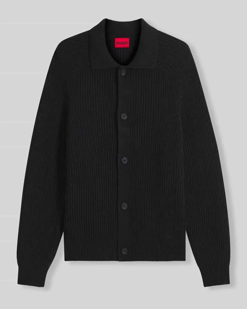 HUGO BOSS Regular Fit Strickjacke aus Woll-Mix Modell 'Sardeep Black