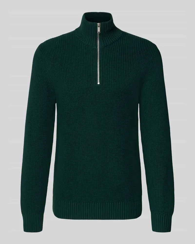 McNeal Slim Fit Strickpullover aus reiner Baumwolle mit Troyer-Kragen Neon