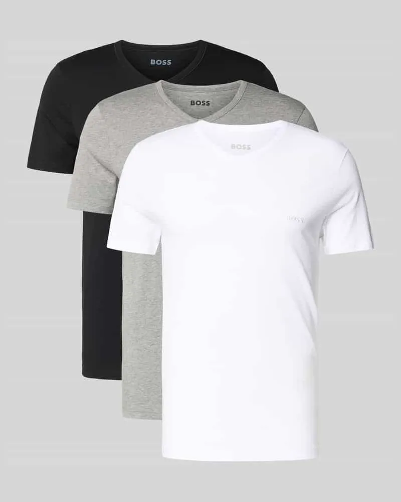 HUGO BOSS T-Shirt mit V-Ausschnitt im 3er-Pack Modell 'Classic Mittelgrau
