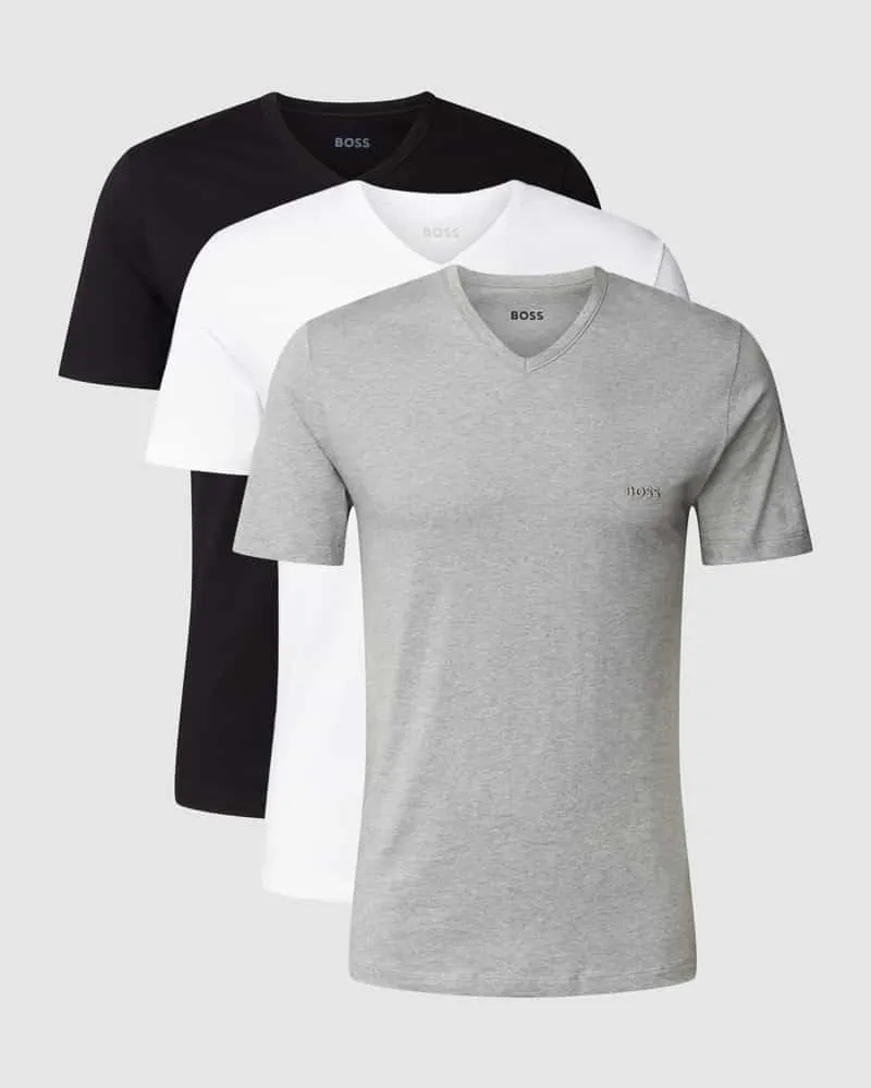 HUGO BOSS T-Shirt mit V-Ausschnitt im 3er-Pack Modell 'Classic Mittelgrau