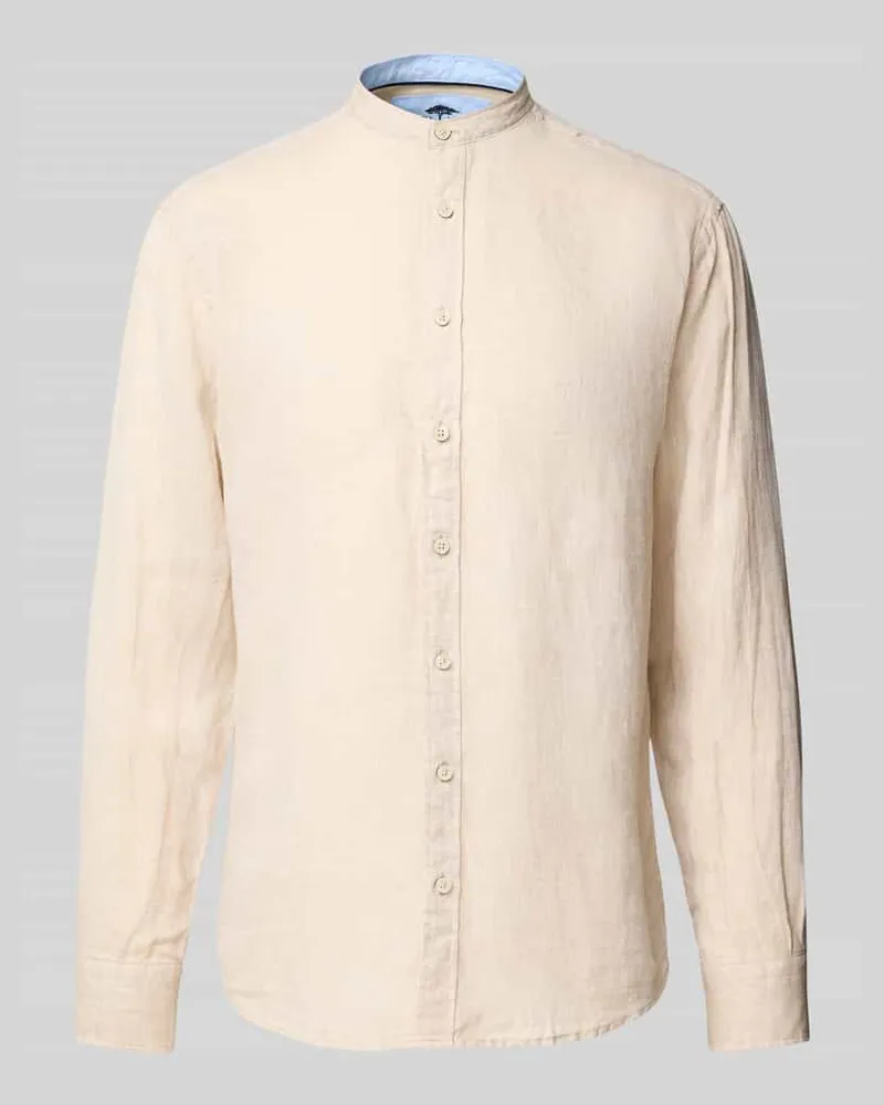 Fynch-Hatton Regular Fit Leinenhemd mit Stehkragen Sand
