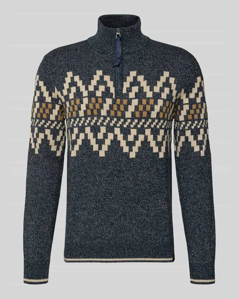 Lerros Regular Fit Strickpullover mit Troyer-Kragen Dunkelblau