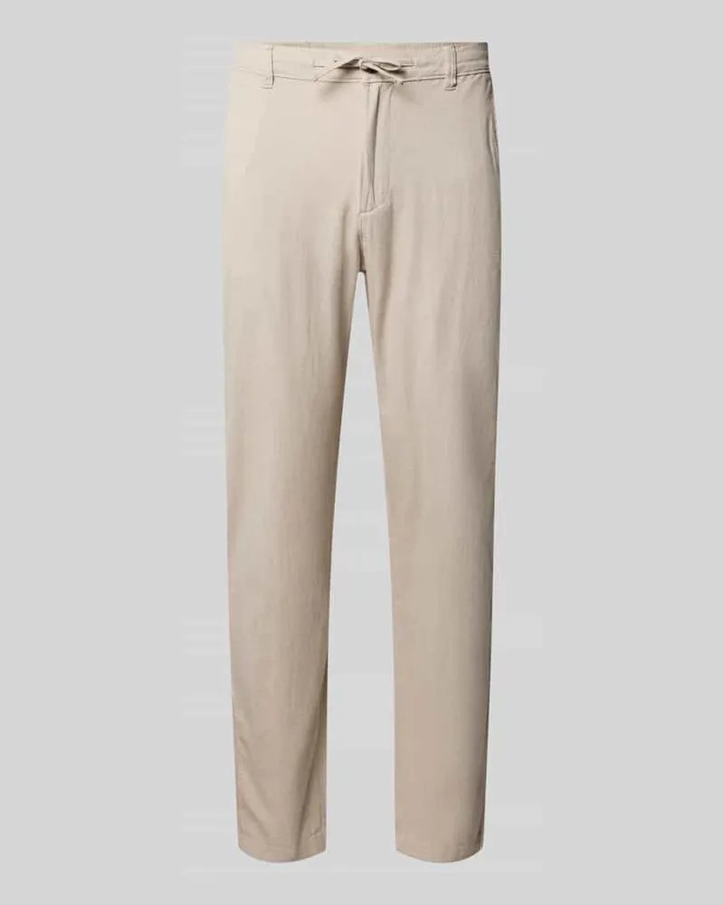 Selected Homme Regular Fit Stoffhose aus Baumwoll-Leinen-Mix Beige