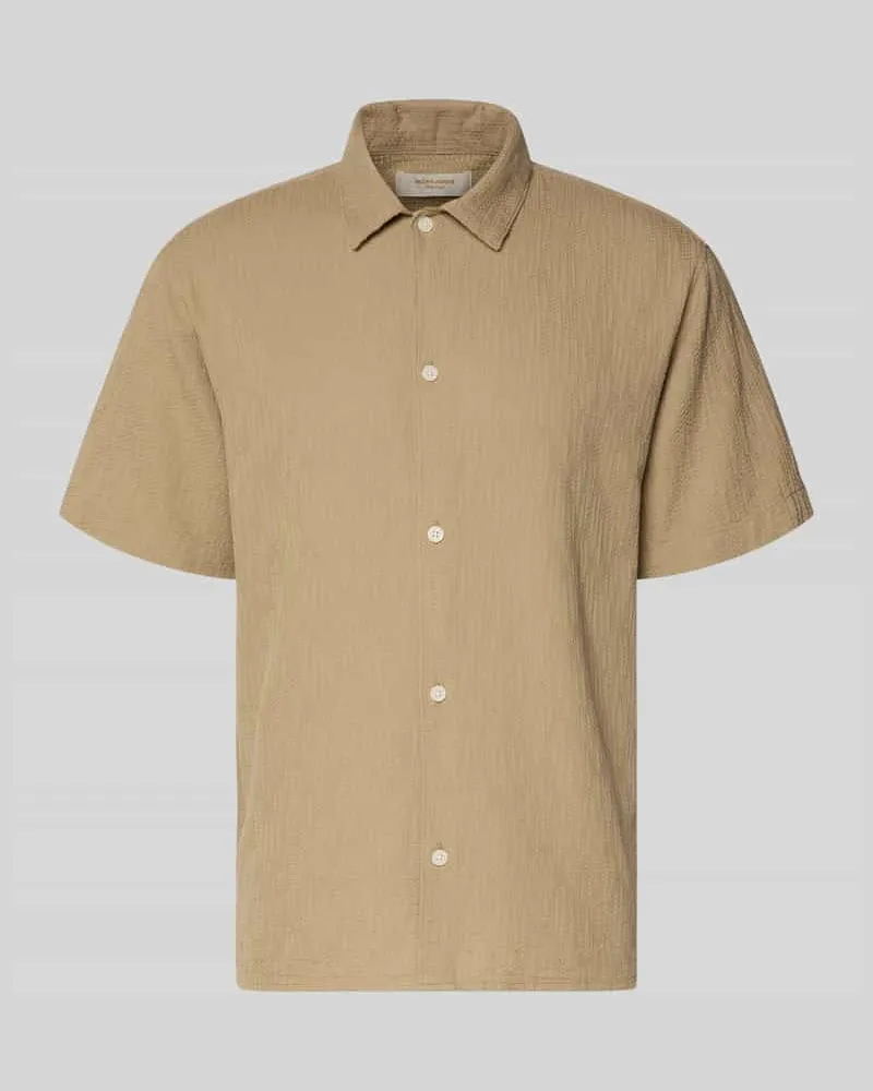 Jack & Jones Regular Fit Freizeithemd mit Strukturmuster Modell 'MONTAUK Beige