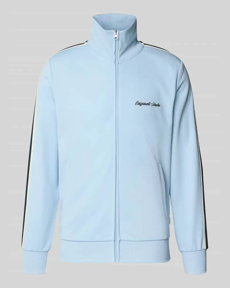 Jack & Jones Sweatjacke mit Stehkragen Modell 'COTEDAZUR Hellblau