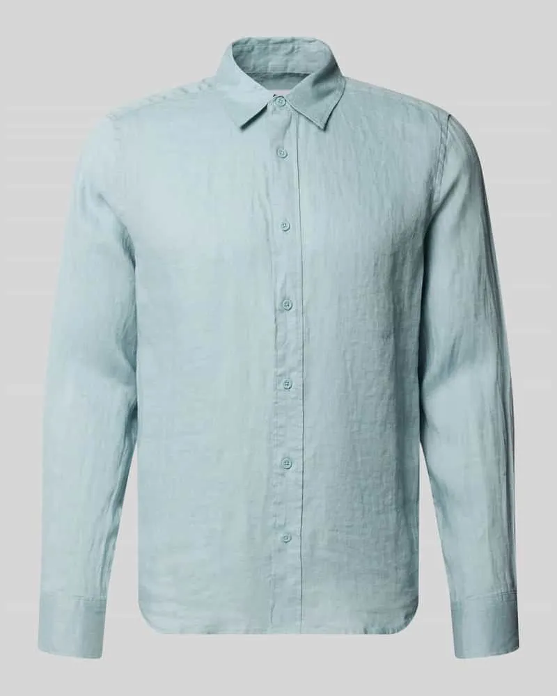 Only & Sons Regular Fit Leinenhemd mit Kentkragen Modell 'FLYNN Aqua