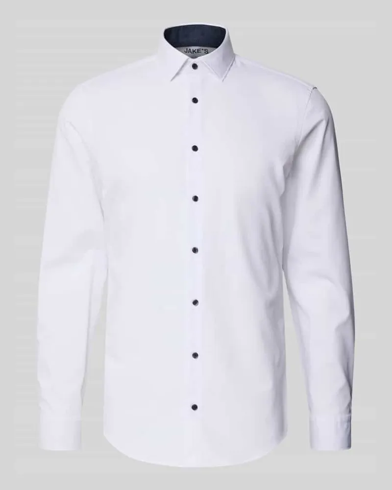 JAKE*S Slim Fit Business-Hemd mit Knopfleiste Weiss