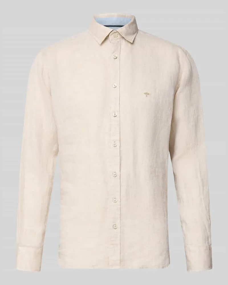 Fynch-Hatton Slim Fit Leinenhemd mit Haifischkragen Beige