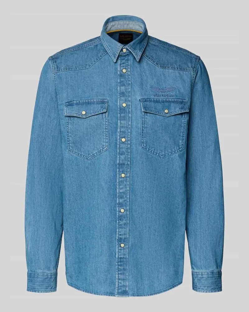 PME Legend Jeanshemd mit Label-Stitching Jeansblau