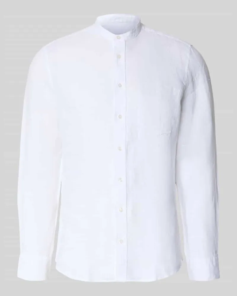 Seidensticker Slim Fit Leinenhemd mit Stehkragen Modell 'Mandarin Weiss