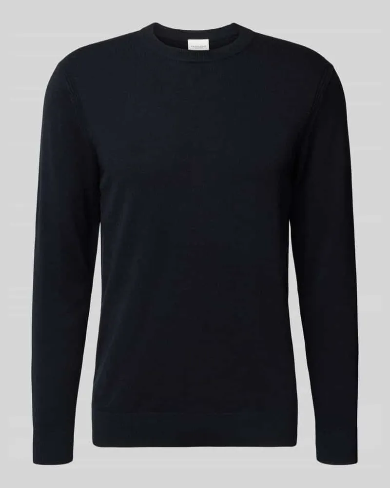 Profuomo Strickpullover aus Woll-Mix mit Rundhalsausschnitt Marine