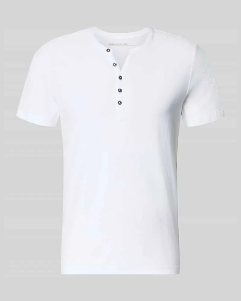 McNeal T-Shirt mit V-Ausschnitt und Knopfleiste Weiss