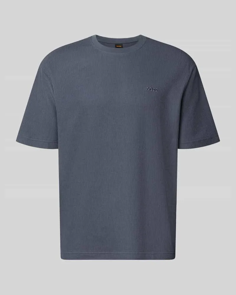 HUGO BOSS Regular Fit T-Shirt aus reiner Baumwolle Modell 'Te_Rib Marine