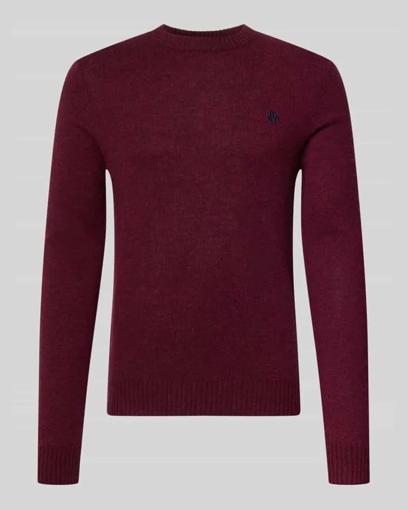 McNeal Slim Fit Strickpullover aus reiner Wolle mit Label-Stitching Dunkelrot