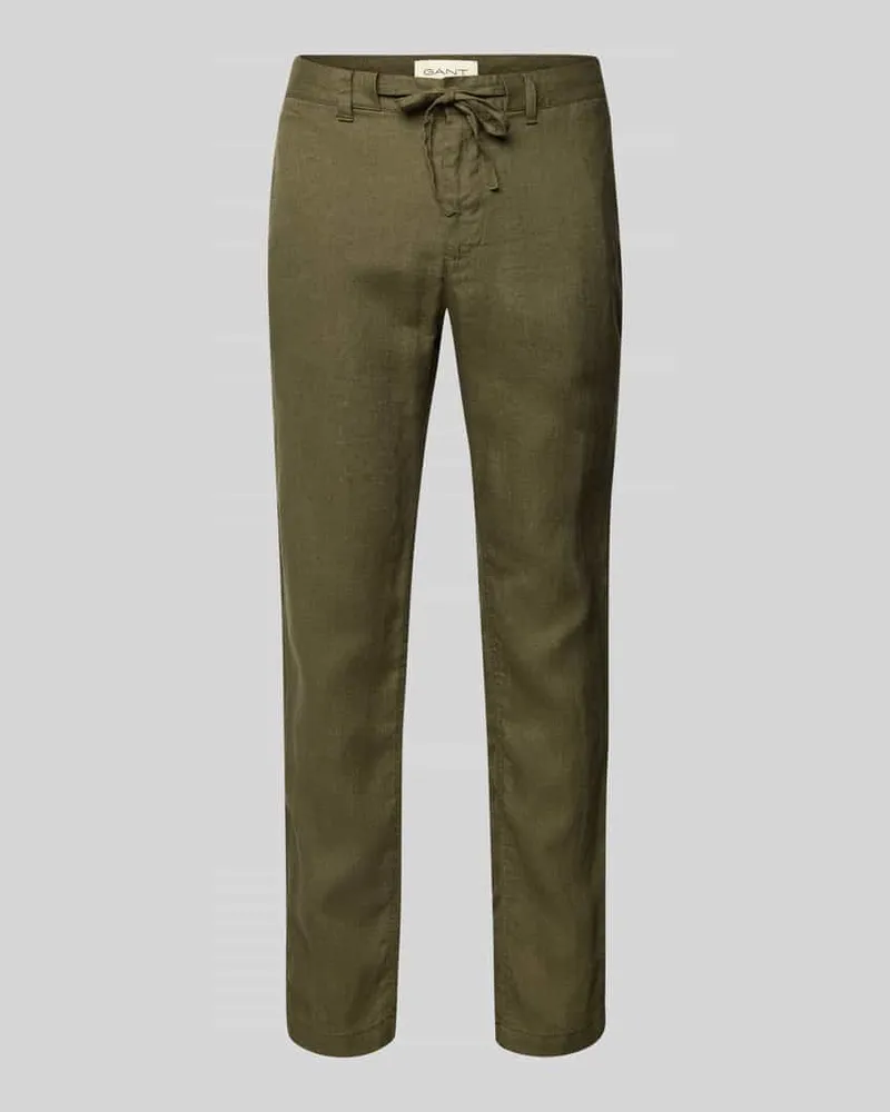 Gant Relaxed Fit Leinenhose mit Tunnelzug Oliv