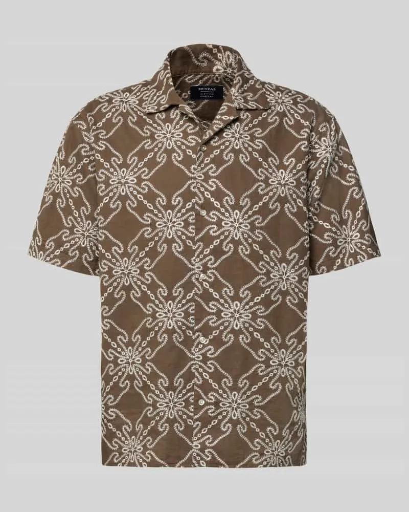 McNeal Regular Fit Freizeithemd aus Leinen-Baumwoll-Mix Mittelbraun