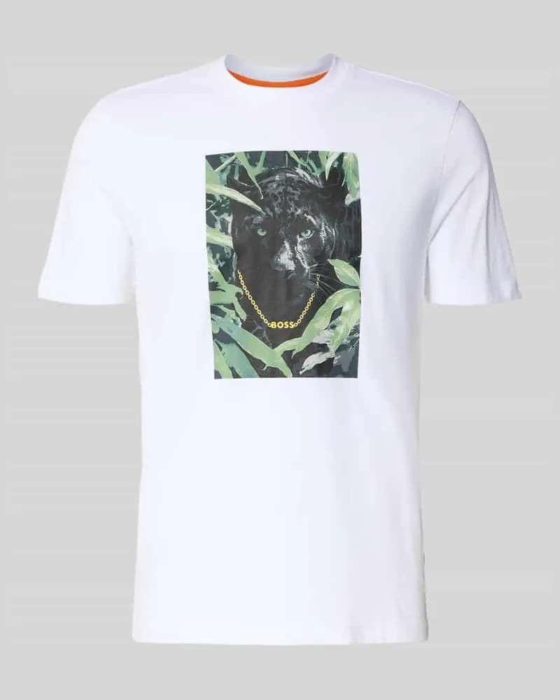 HUGO BOSS Regular Fit T-Shirt aus reiner Baumwolle Modell 'ANIMALI Weiss