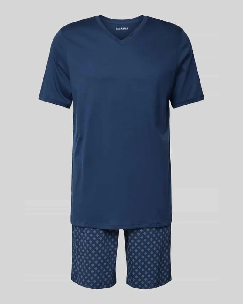 Schiesser Pyjama mit geripptem V-Ausschnitt 