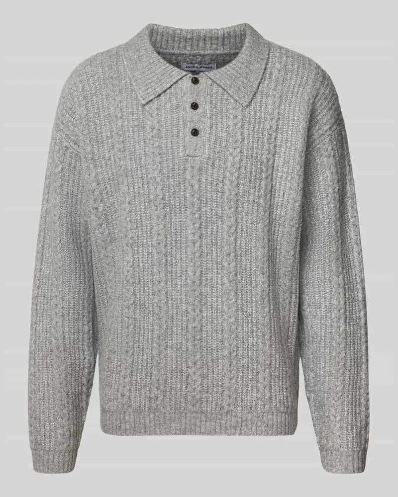 Jack & Jones Relaxed Fit Strickpullover aus elastischem Woll-Mix Hellgrau