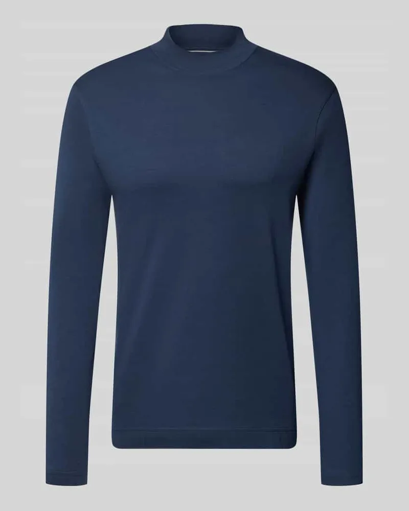 Christian Berg Regular Fit Longsleeve aus reiner Baumwolle mit Stehkragen Dunkelblau