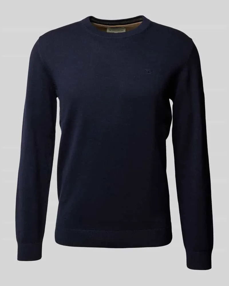 Tom Tailor Regular Fit Strickpullover aus reiner Baumwolle mit Rundhalsausschnitt Dunkelblau